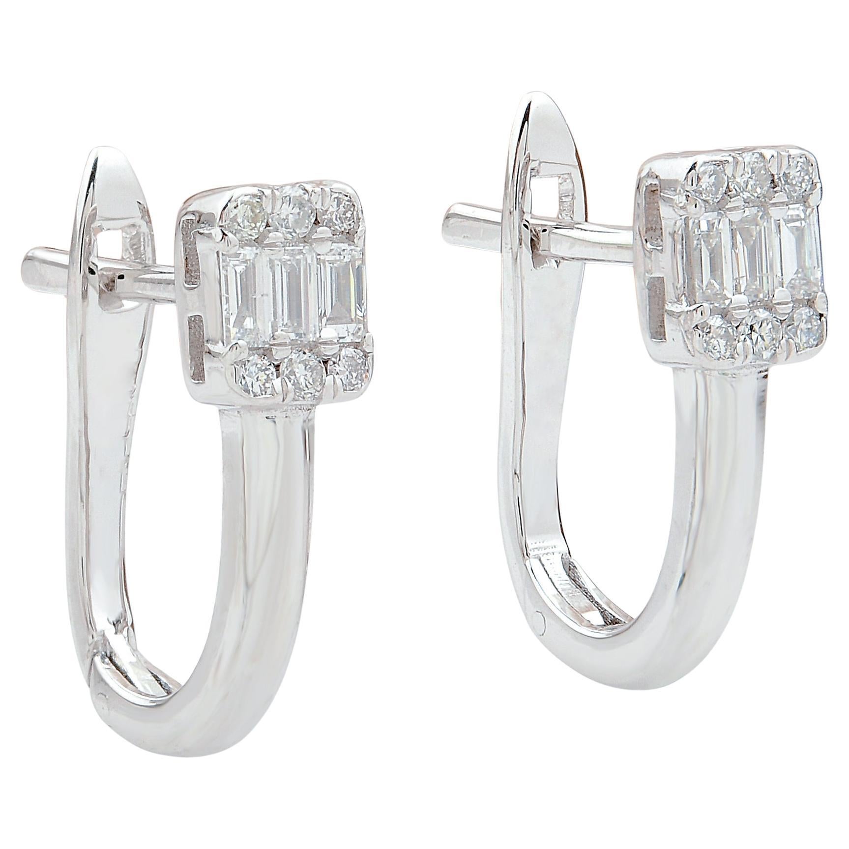 0.27 Carat Baguette Diamond Lever Back Earrings Solid 10k White Gold Jewelry
