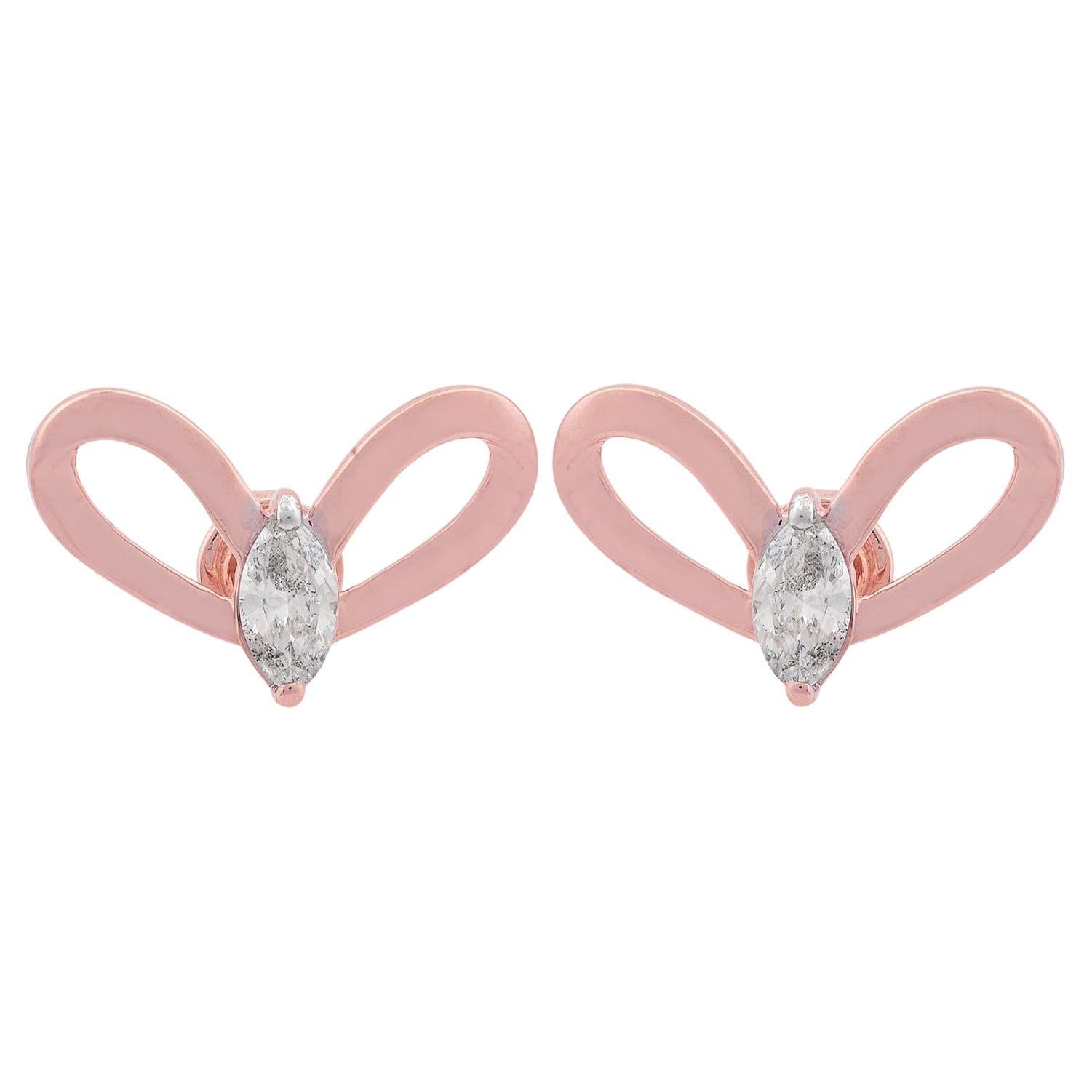 Clous d'oreilles papillon en or rose 10 carats avec diamants marquises de 0,53 carat