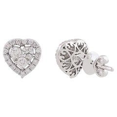 Pendientes Corazón Diamante Redondo SI/HI Natural 0,53 Quilates Joyas de Oro Blanco 10k