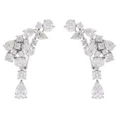 6.58 Carat Oval Pear & Round Diamond Earrings 18 Karat White Gold Fine Jewelry