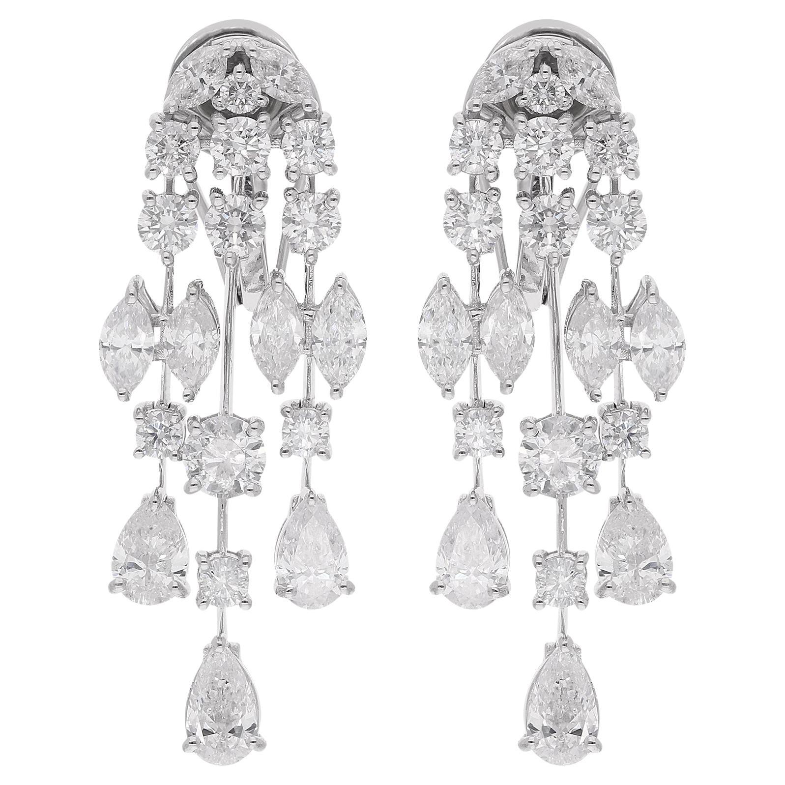 5.86 Carat Marquise Pear & Round Diamond Dangle Earrings 18 Karat White Gold