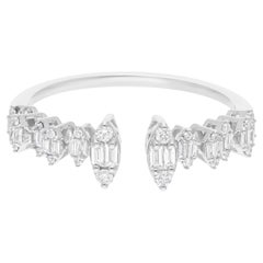 Bague manchette en or blanc 18 carats avec diamants ronds baguettes SI/H de 0,32 carat