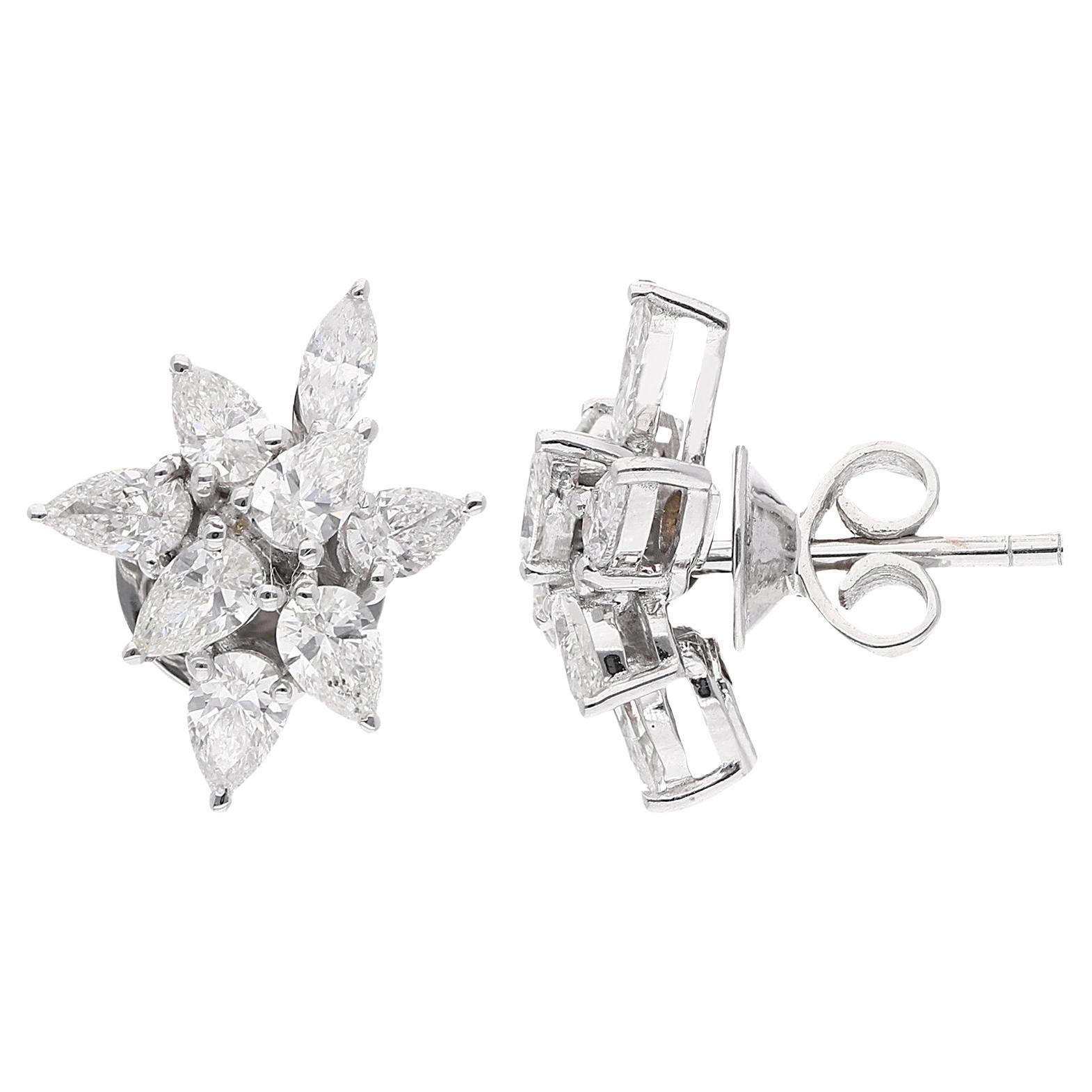 SI Clarity HI Color Marquise Pear Diamond Fine Stud Earrings 18 Karat White Gold