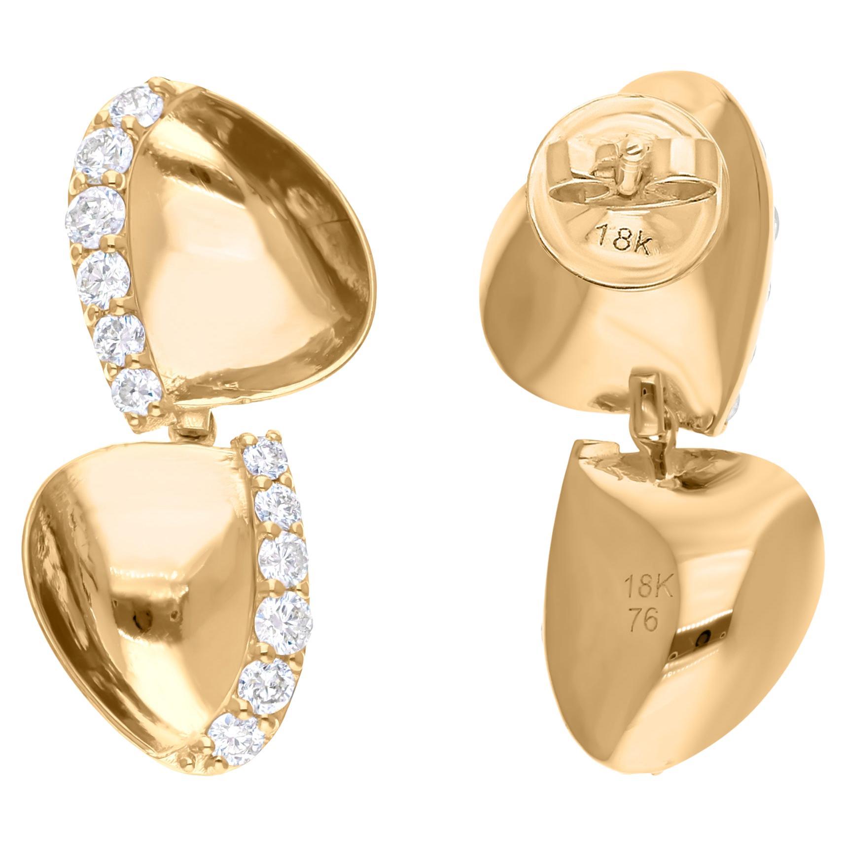 Pendants d
oreilles en or jaune 14 carats avec diamants de 0,77 carat de pureté SI de couleur hi-colore