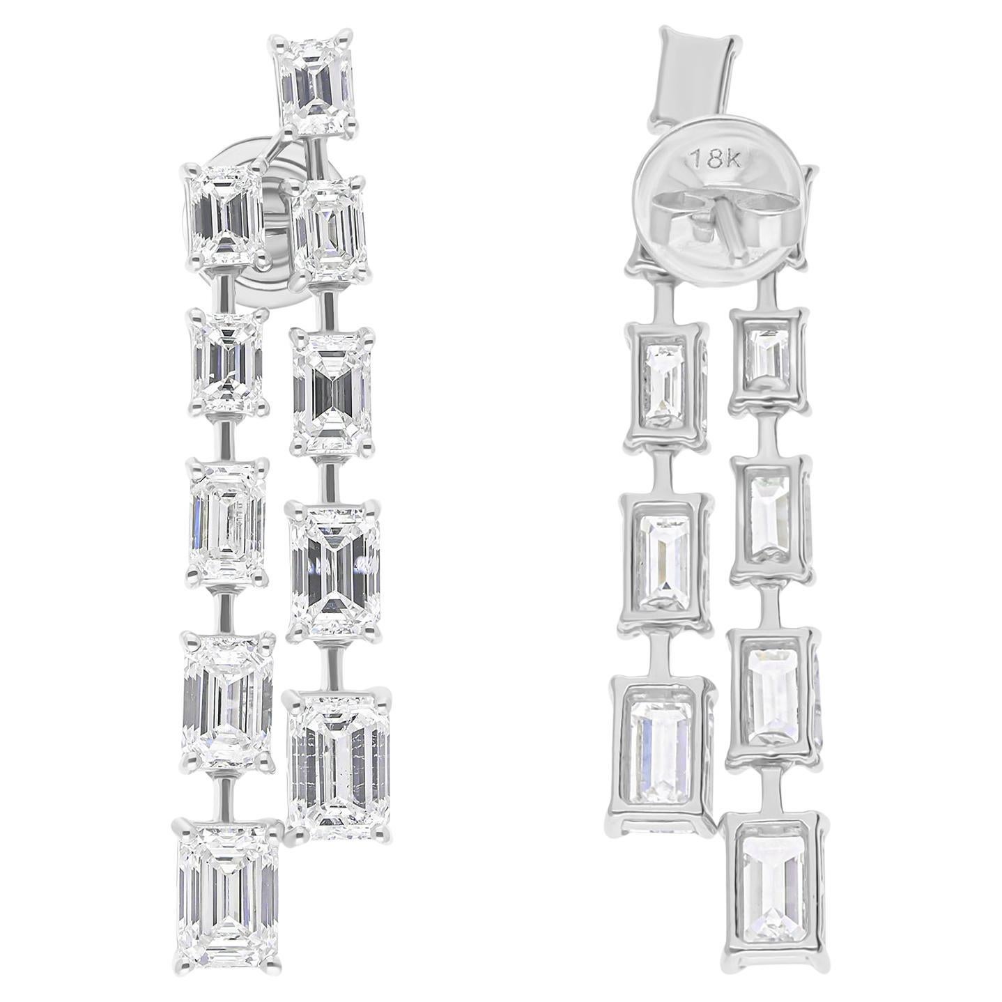 7,22 Karat SI/H Smaragdschliff Diamant-Ohrringe aus 18 Karat Weißgold mit Smaragdschliff