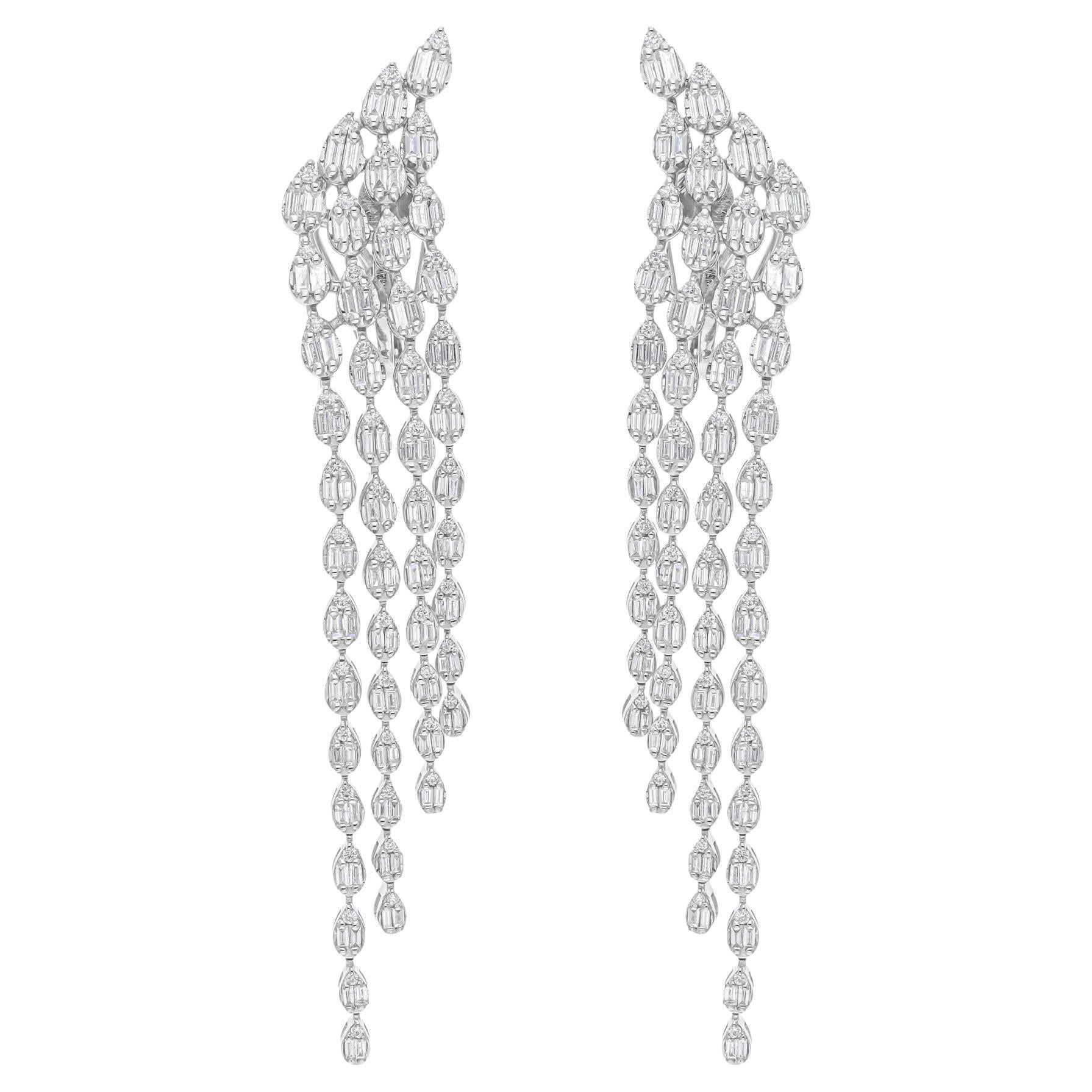 Pendientes araña de diamantes baguette SI/H de 2,45 quilates Joyas de oro blanco de 18 quilates