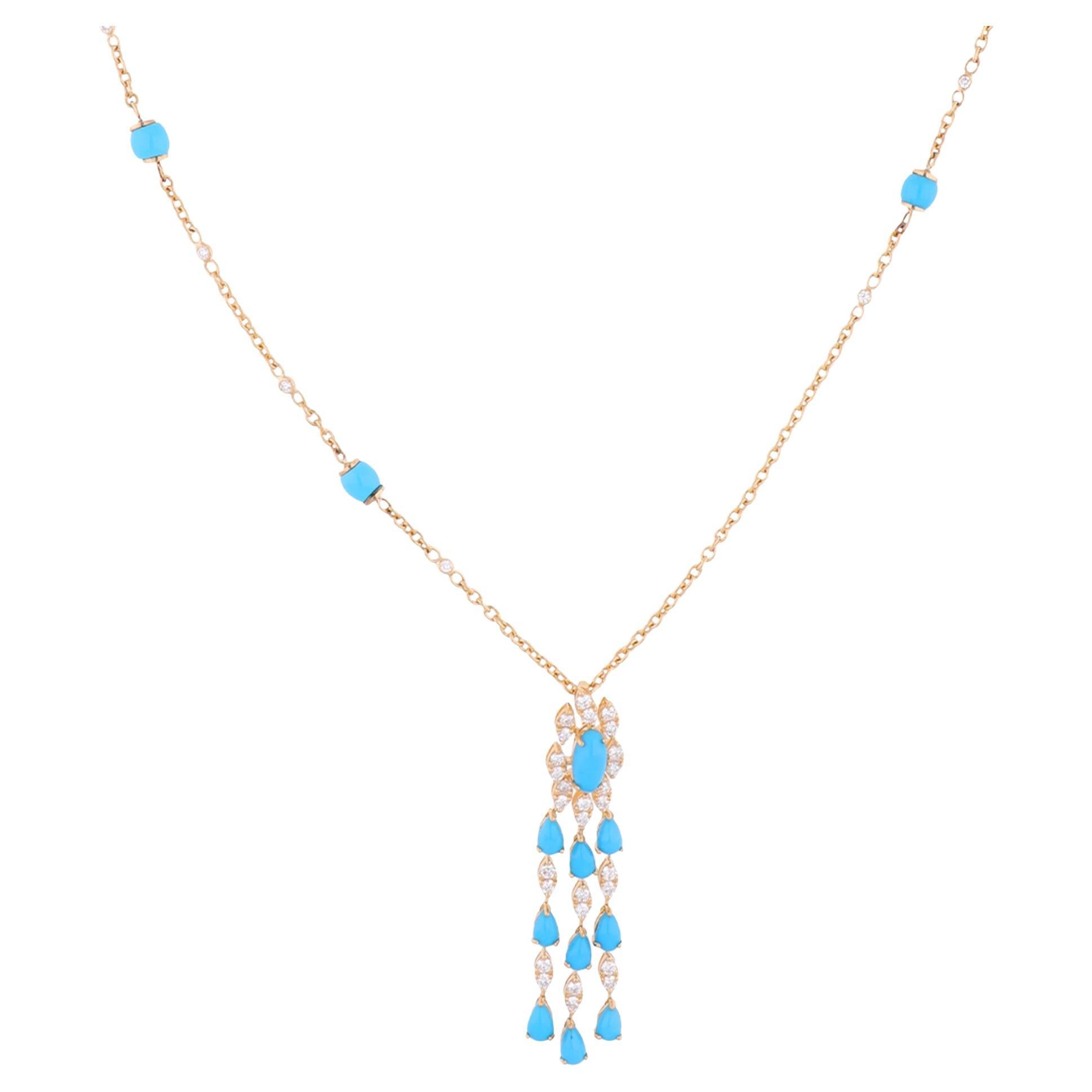 Collier pendentif Arizona en or jaune 18 carats avec turquoises et diamants