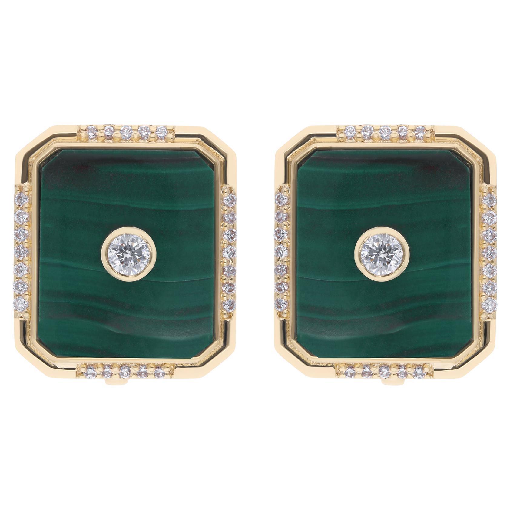 Orecchini con gemme di malachite da 11,56 carati 0,43 ct. Pave di diamanti in oro giallo 18k