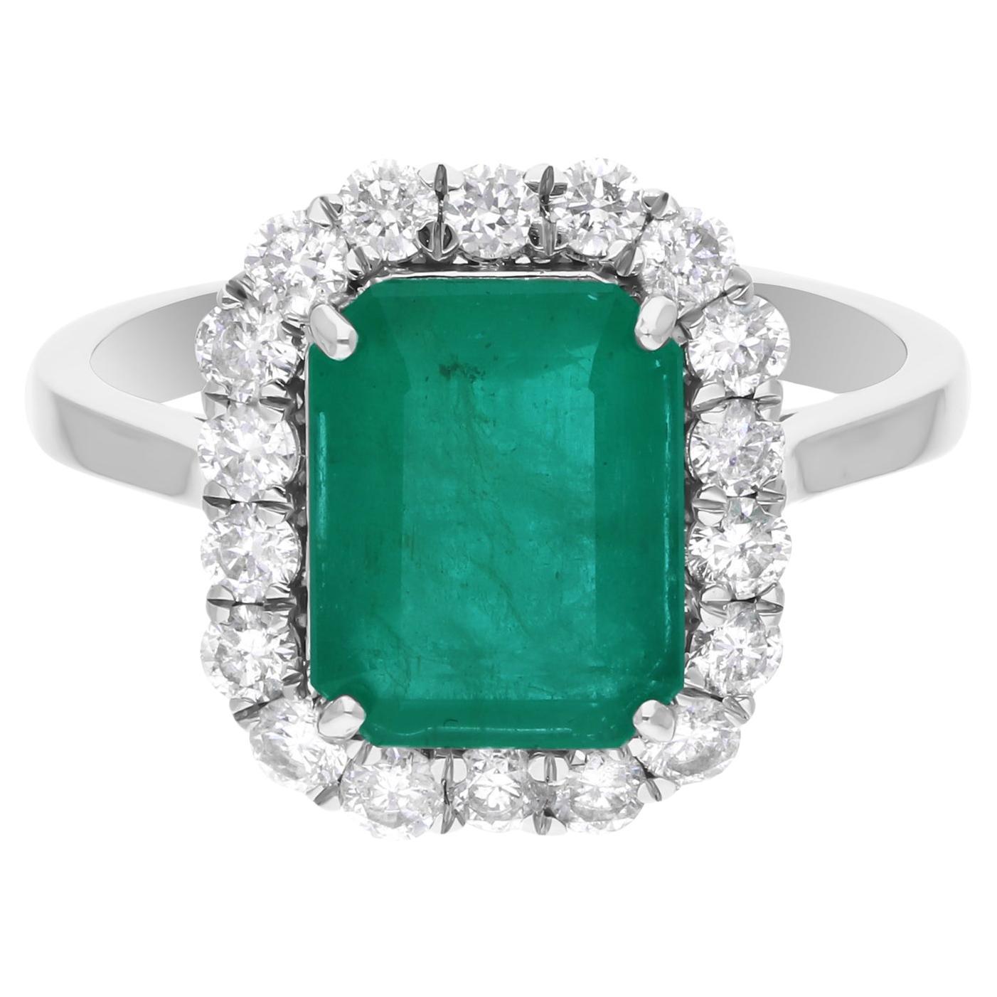 Bague cocktail en or blanc 14 carats avec émeraude de Zambie de 2,99 carats et diamants de 0,77 carat SI/H