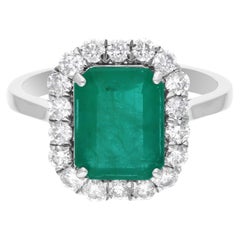 Bague cocktail en or blanc 14 carats avec émeraude de Zambie de 2,99 carats et diamants de 0,77 carat SI/H