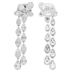 Pendientes de diamantes talla brillante redondos baguette SI/H de 1,3 quilates y 18 quilates de oro blanco