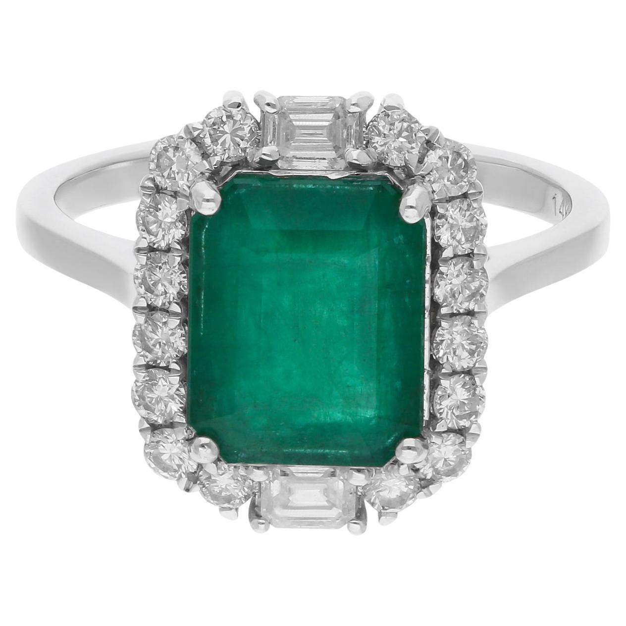 2,88 Karat sambischer Smaragd Ring 0,65 Karat SI/H Diamant 14K Weißgold Schmuck