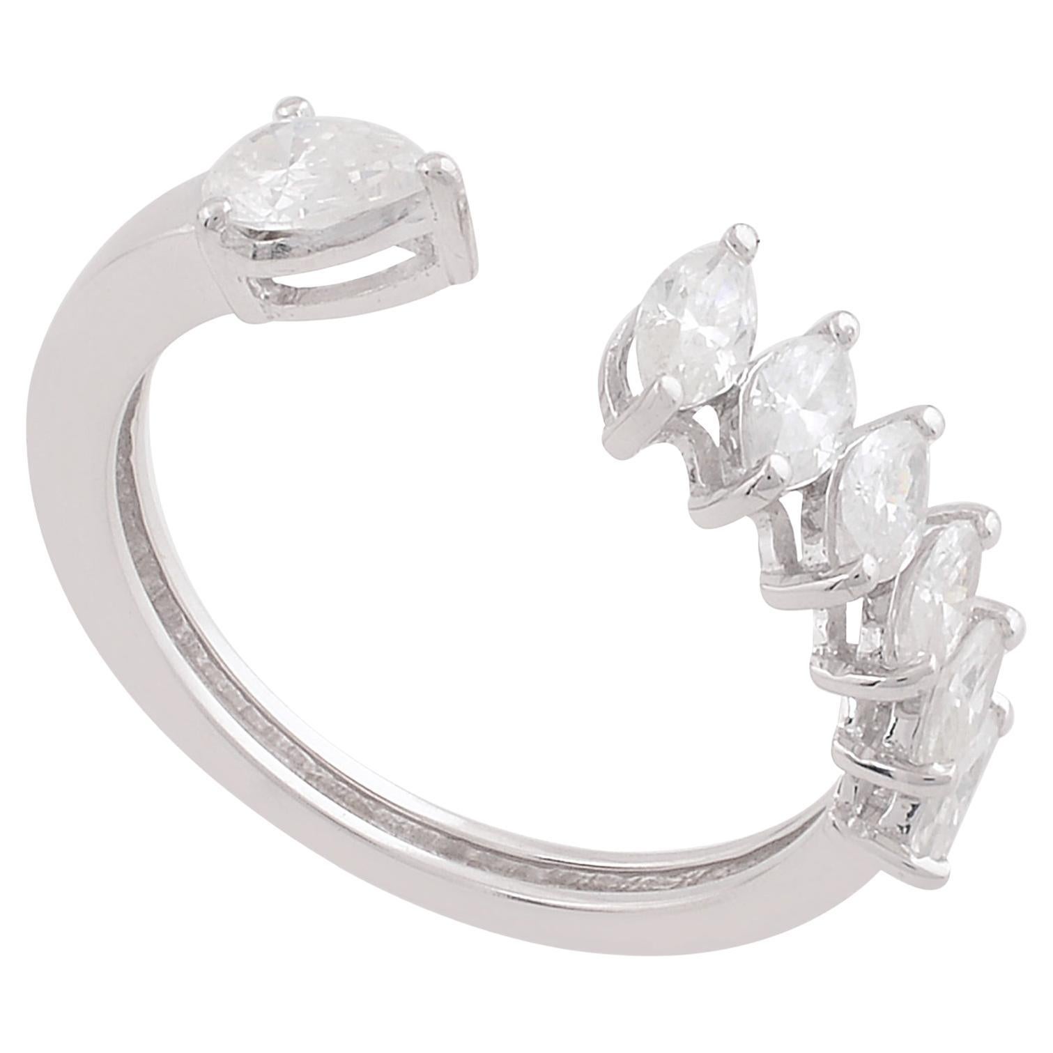 Anello da polso con diamante naturale da 0,91 carati SI/H Marquise Pear, oro bianco 10 carati