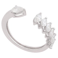 Anello da polso con diamante naturale da 0,91 carati SI/H Marquise Pear, oro bianco 10 carati