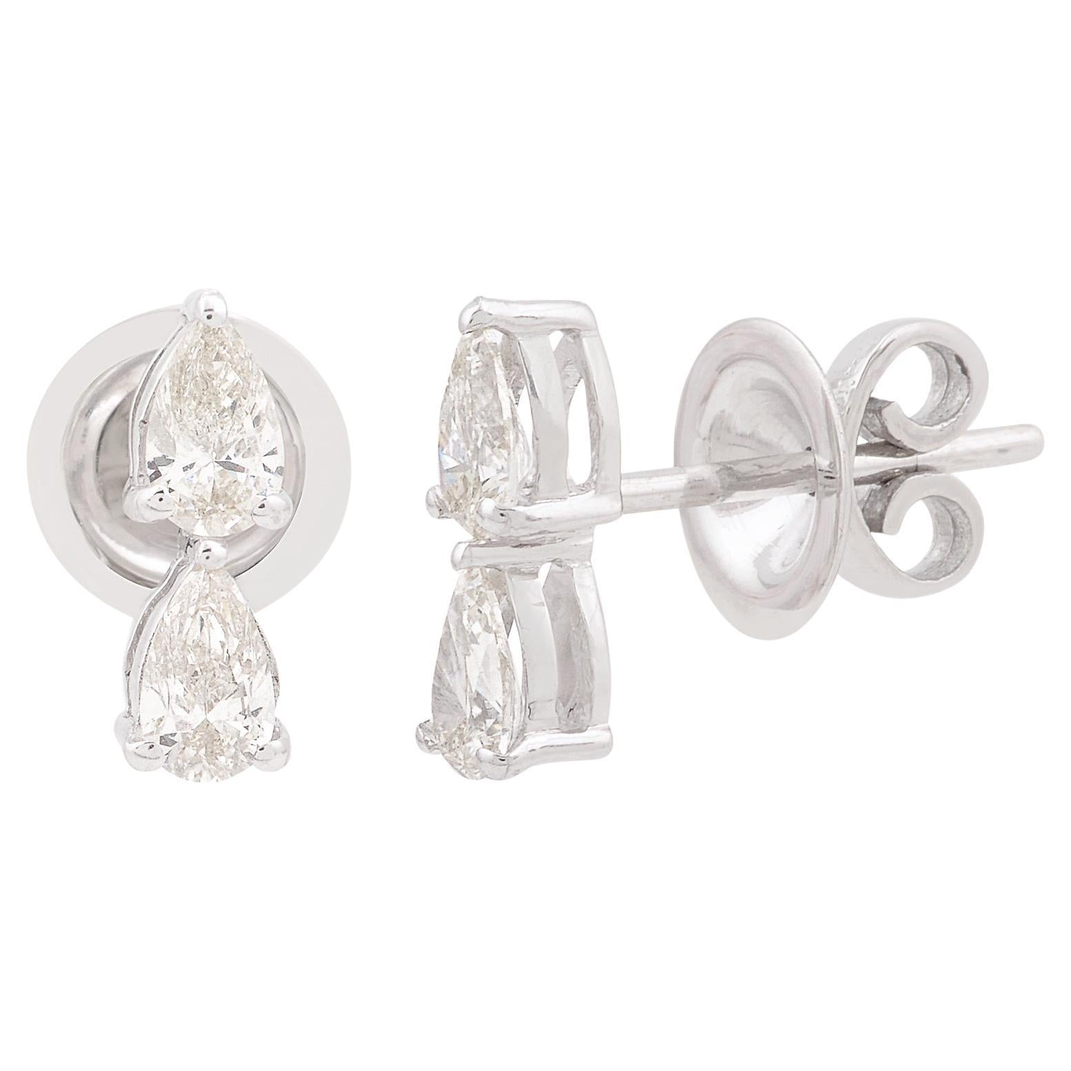 Pendientes minimalistas de diamantes pera SI/H naturales de 0,76 quilates de oro blanco macizo de 18k
