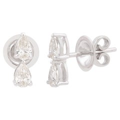 Natural 0.76 Carat SI/H Pear Diamond Minimalist Earrings Solid 18k White Gold