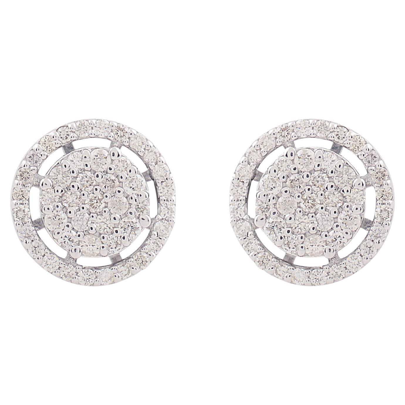 Natürlicher 0,50 Karat runder Diamant-Halo-Ohrstecker aus 10 Karat Weißgold Schmuck