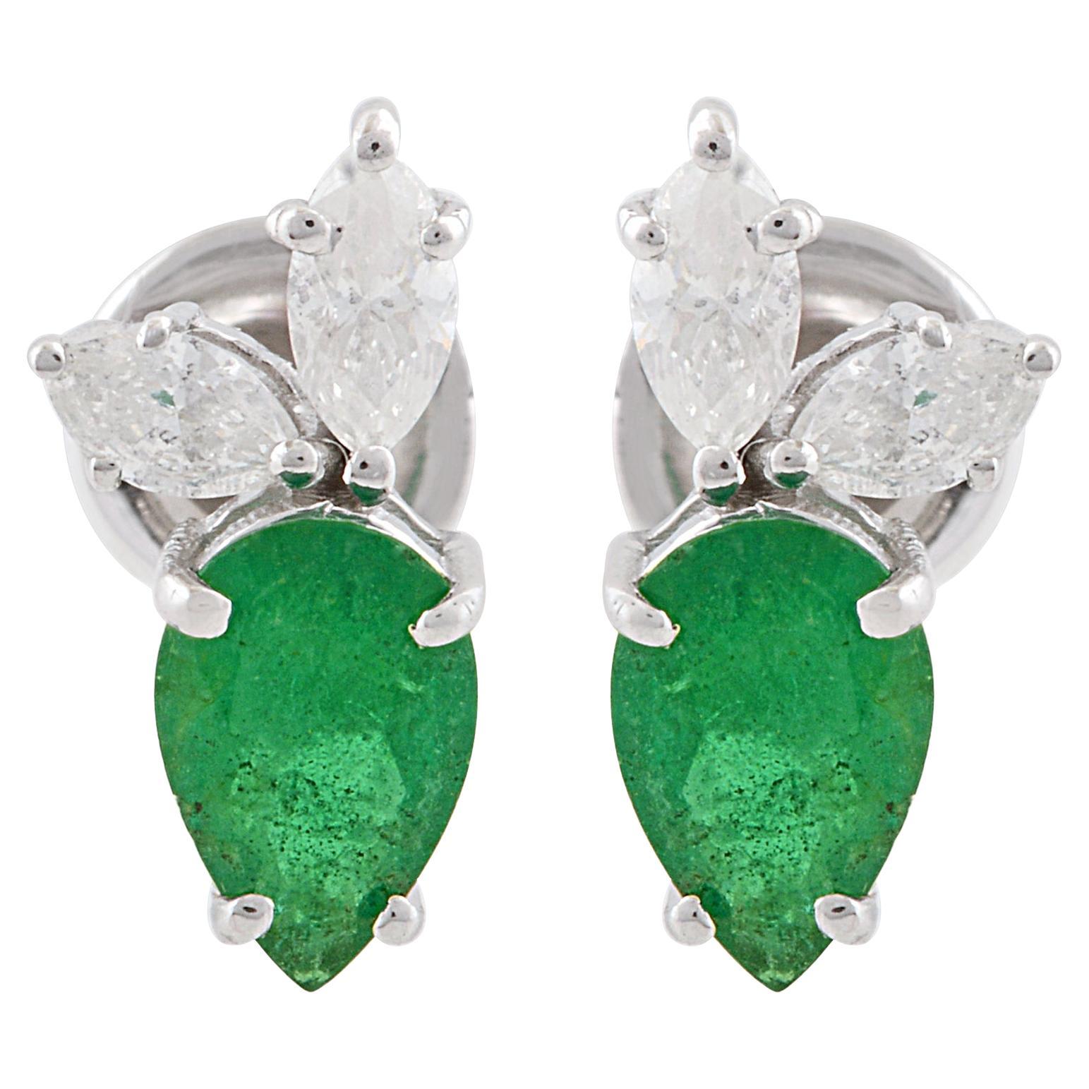 Pendientes esmeralda pera 0,75 quilates Diamante 0,27 quilates Oro blanco 10 quilates