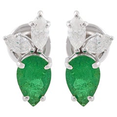 Pendientes esmeralda pera 0,75 quilates Diamante 0,27 quilates Oro blanco 10 quilates