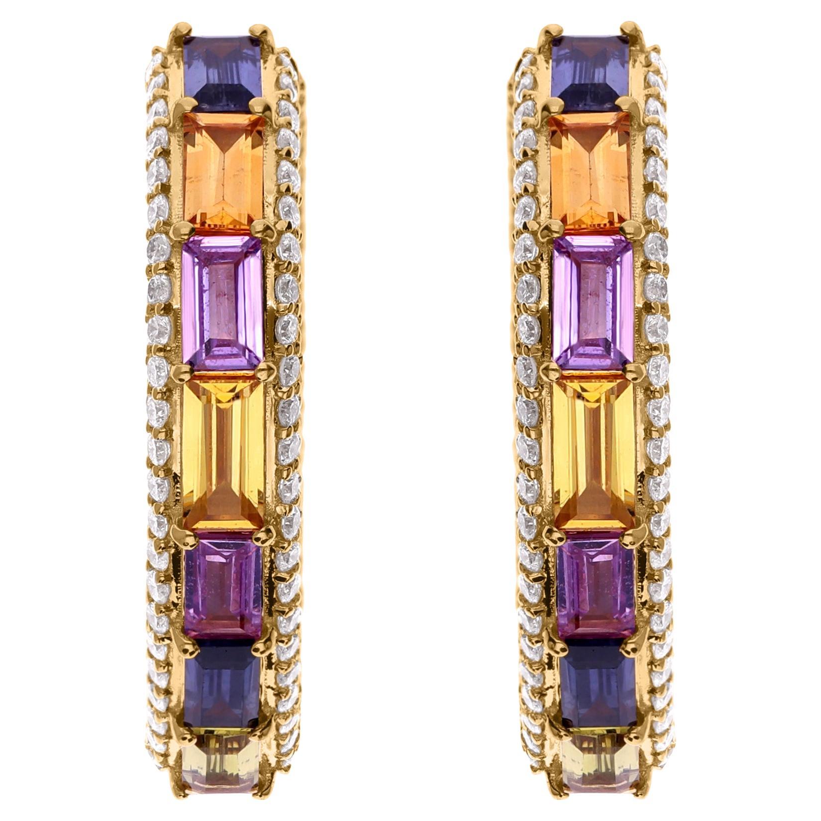 Boucles d'oreilles 7.34 Carat Multi Sapphire 3.62 Carat SI/H Diamond Earrings 14 Karat Yellow Gold