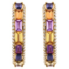 Boucles d'oreilles 7.34 Carat Multi Sapphire 3.62 Carat SI/H Diamond Earrings 14 Karat Yellow Gold