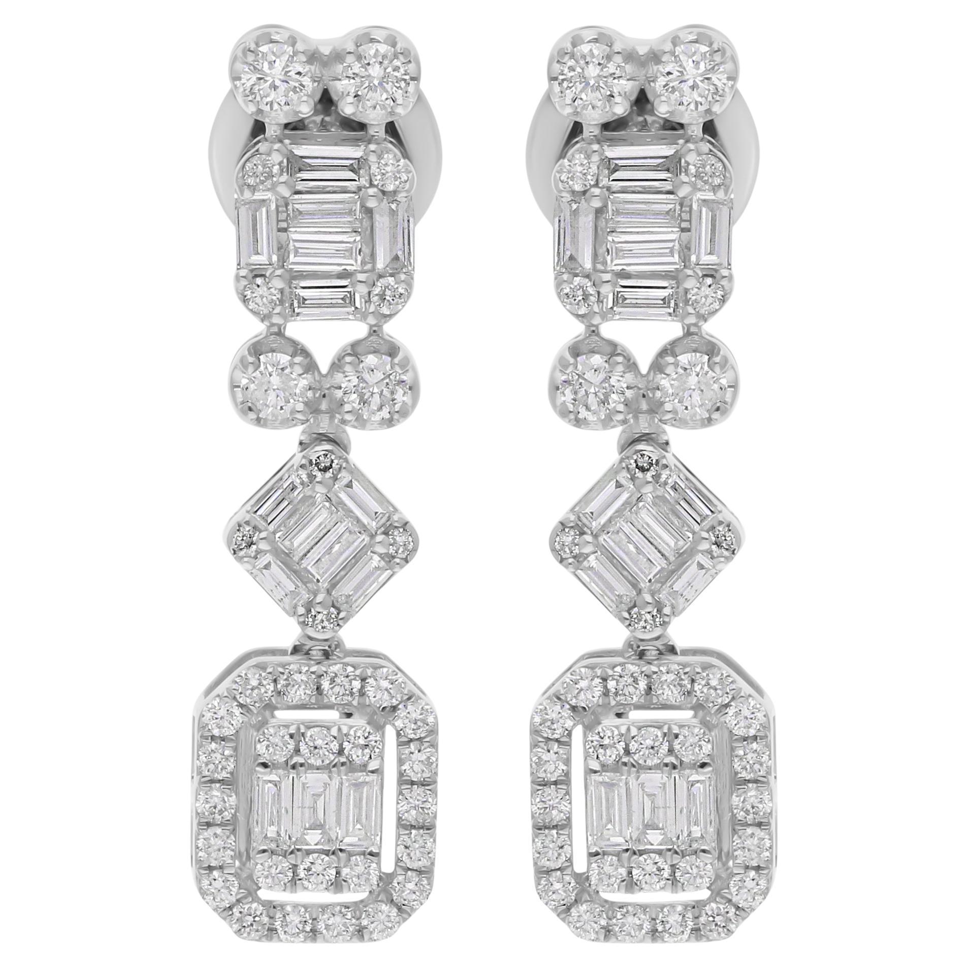 Orecchini pendenti con diamanti reali da 1,32 carati SI Clarity HI Color Oro bianco 18 carati