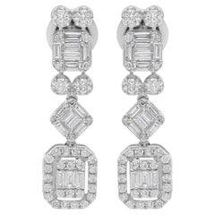 Orecchini pendenti con diamanti reali da 1,32 carati SI Clarity HI Color Oro bianco 18 carati