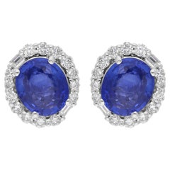 Orecchini con zaffiro blu da 2,45 carati e diamanti SI/H da 0,45 carati in oro bianco 14 carati
