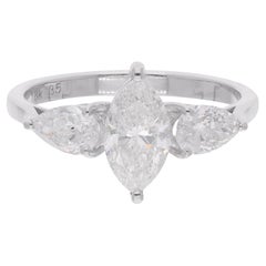 Anello Promessa con diamante naturale da 1,73 carati SI/H Marquise e Pear in oro bianco 18 carati