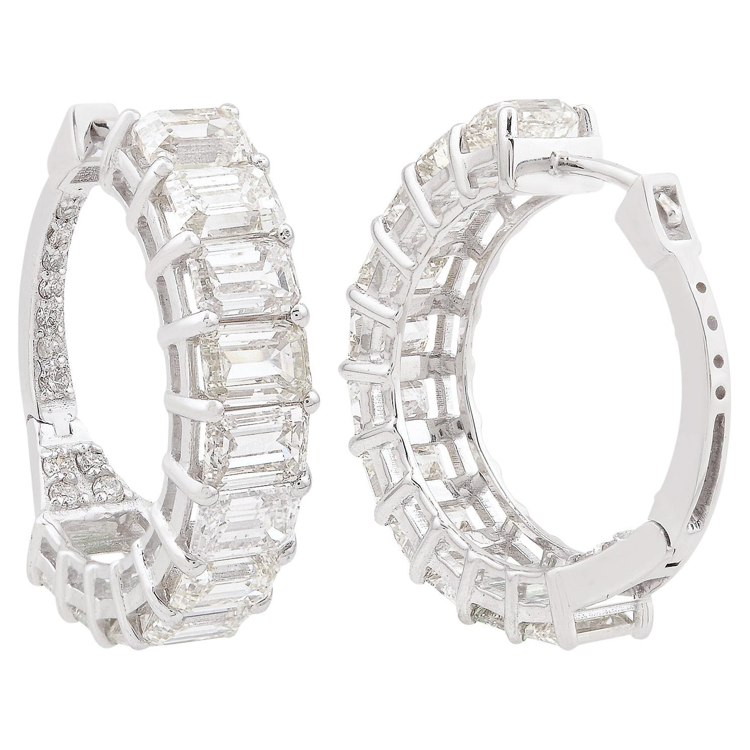 7,05 Karat Diamant-Creolen aus 18 Karat Weißgold mit rundem und Smaragdschliff