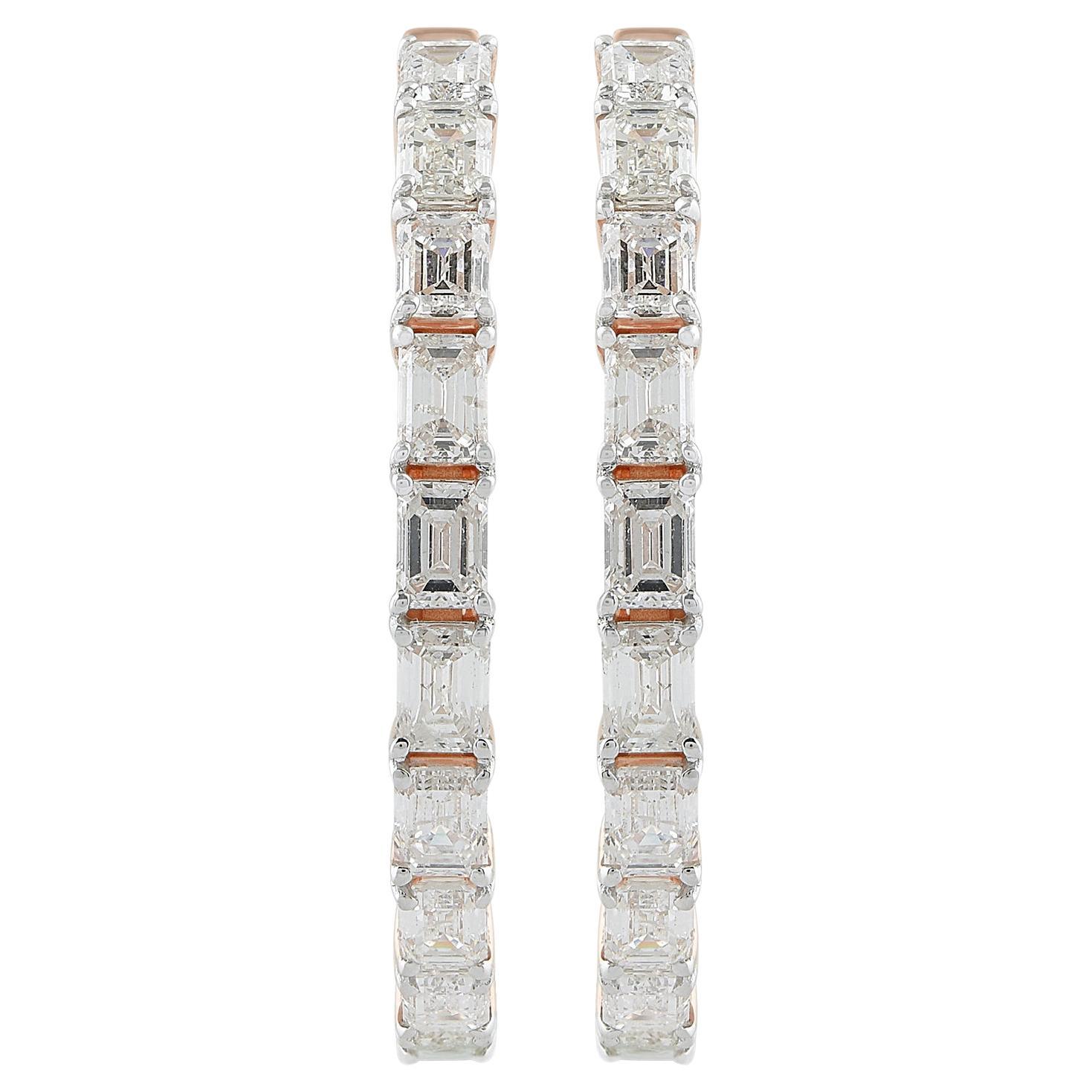 5,75 Karat SI/HI Smaragdschliff Diamant-Creolen-Ohrringe aus 18 Karat Roségold mit Smaragdschliff im Angebot