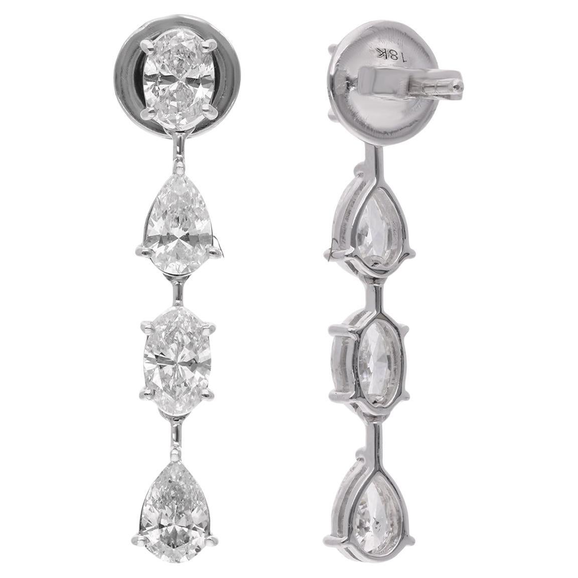 Pendants d
oreilles en or blanc 18 carats avec diamants ovales et poires de 2,85 carats SI/H