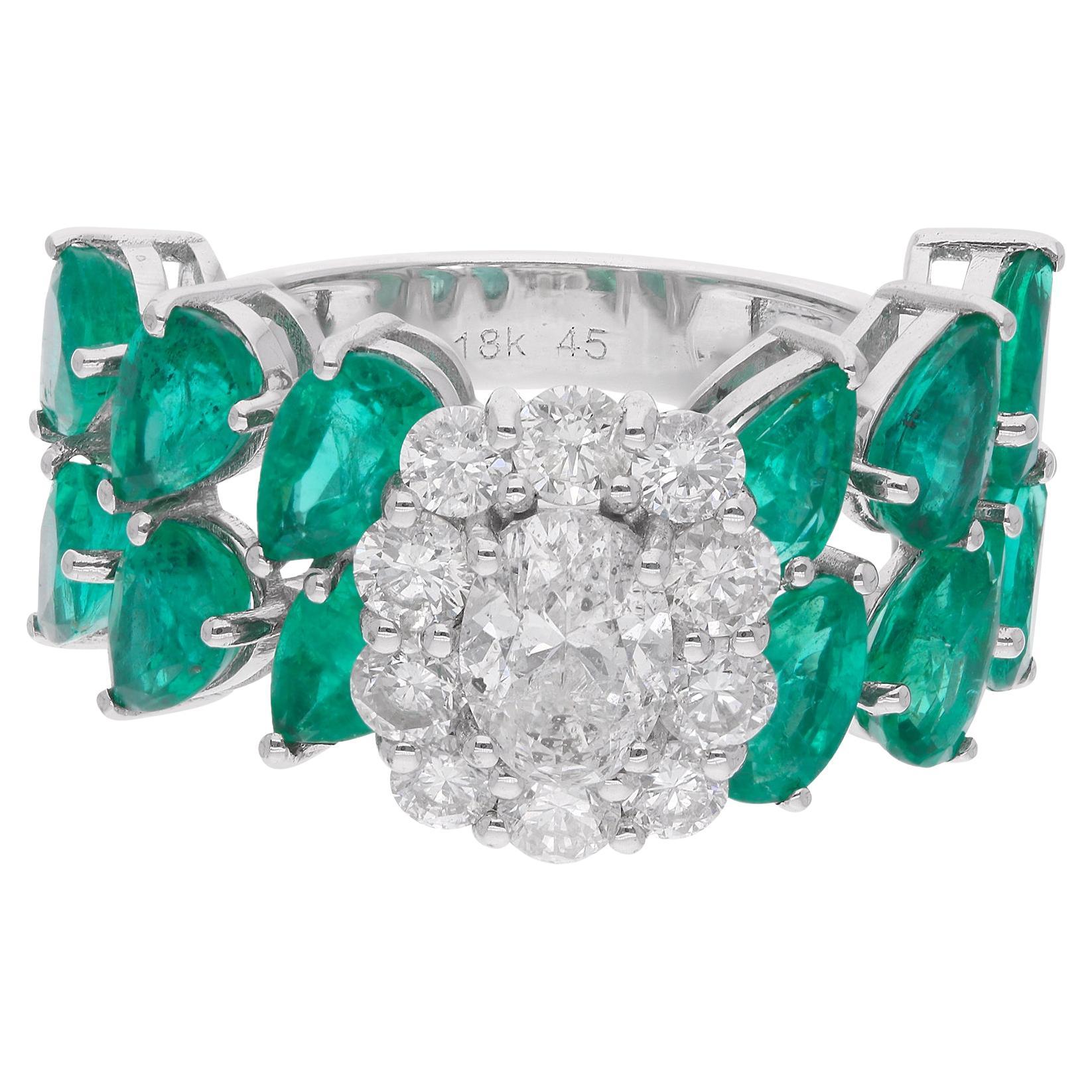 4,55 Karat birnenförmiger sambischer Smaragdring 1,62 Karat. SI/H Diamant 18 Karat Weißgold im Angebot