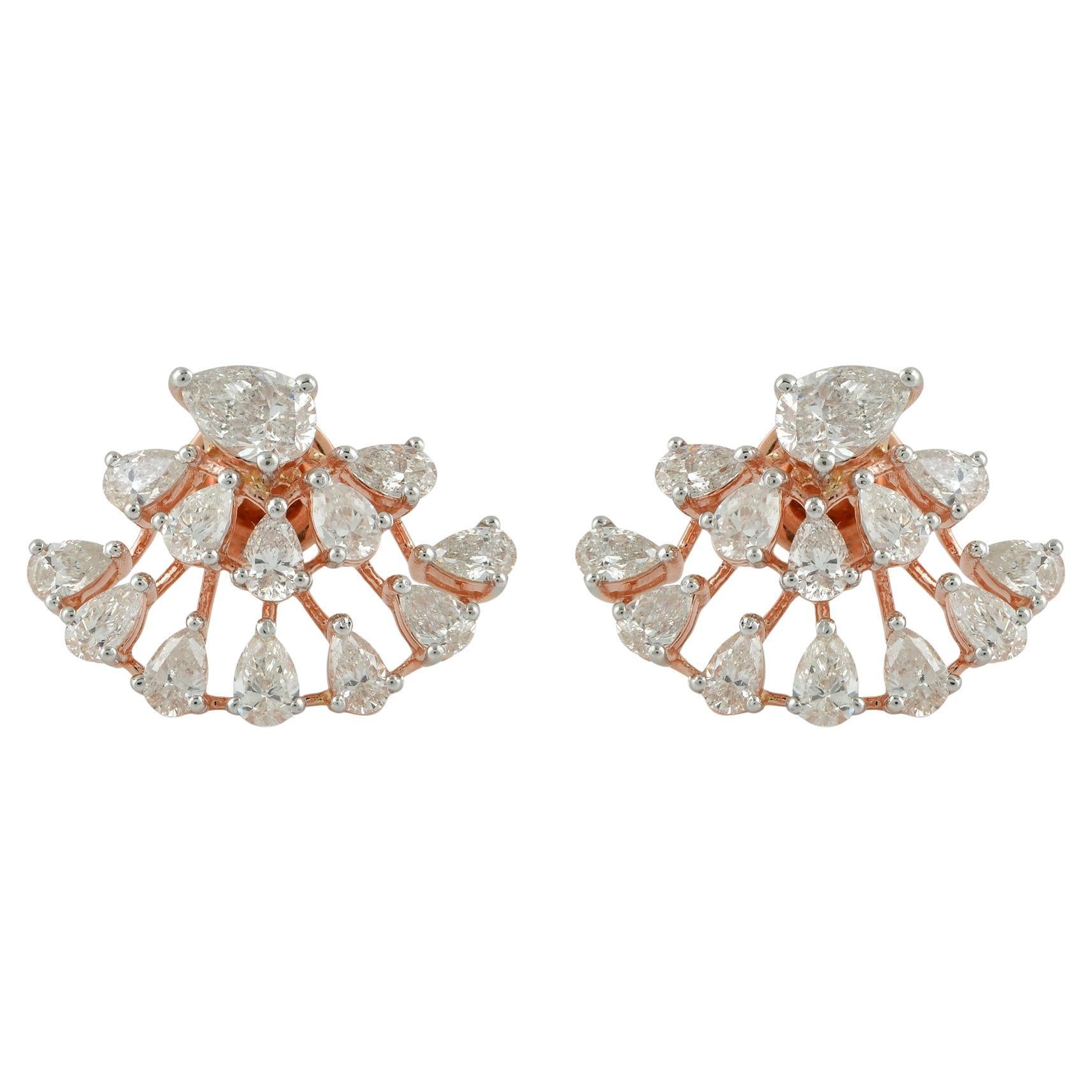 3.1 Carat SI Clarity HI Color Pear Diamond Stud Earrings 18k Rose Gold Jewelry