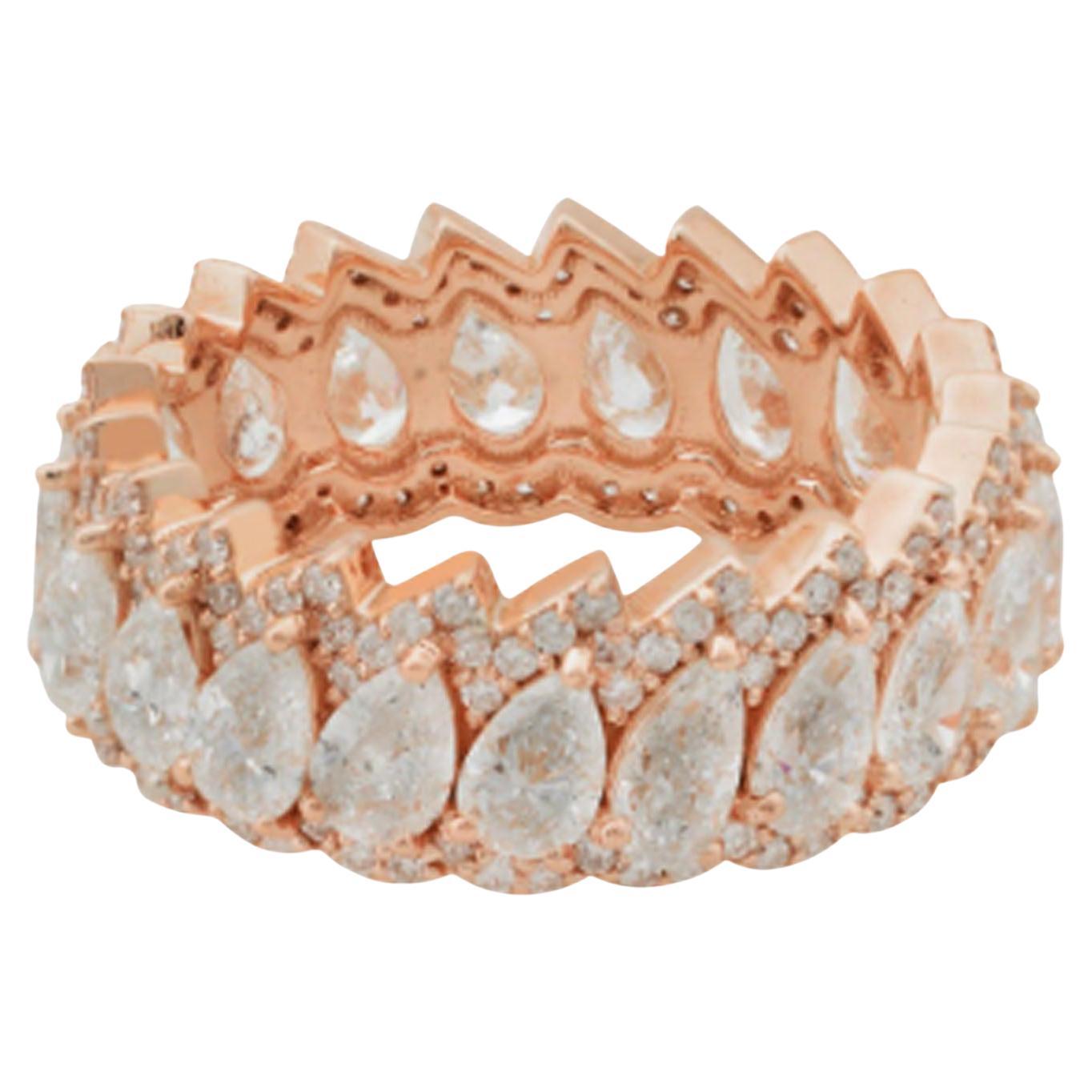 4,55 Karat runder 
birnenförmiger Diamantring aus 18 Karat Roségold, handgefertigt im Angebot