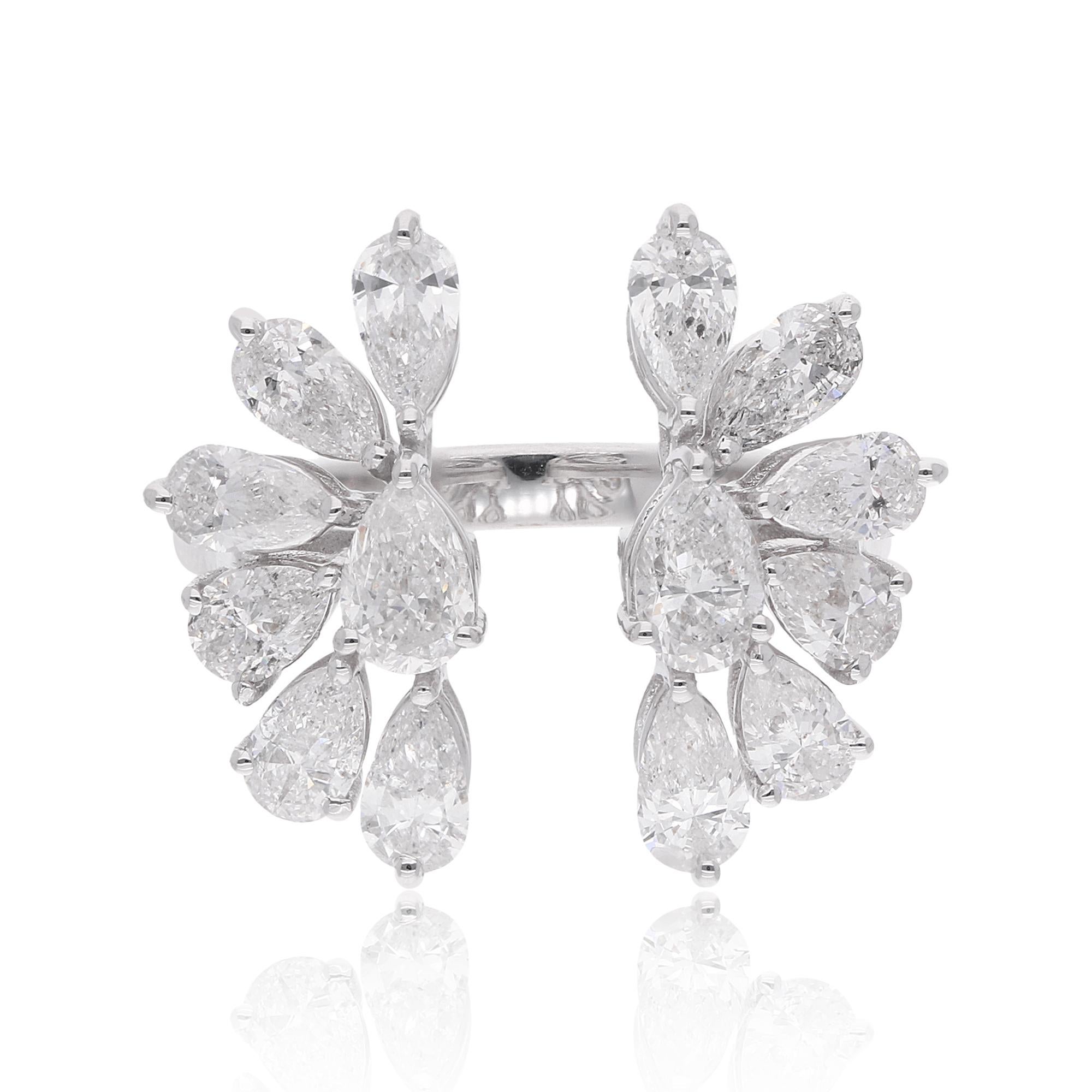 Anillo con diseño de ala de diamante pera de 2,51 quilates Joyería hecha a mano en oro blanco de 18 quilates