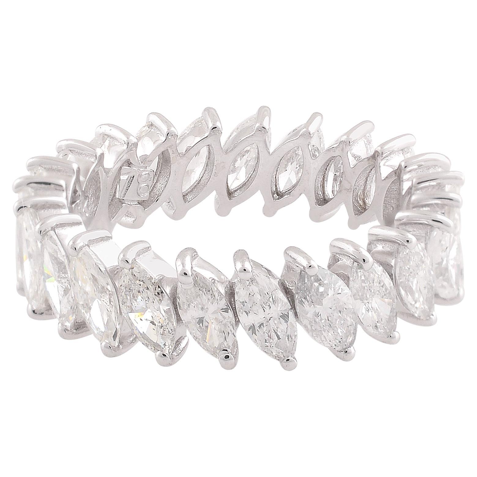 3.30 Carat SI Clarity HI Color Marquise Diamond Band Ring 18k White Gold Jewelry For Sale