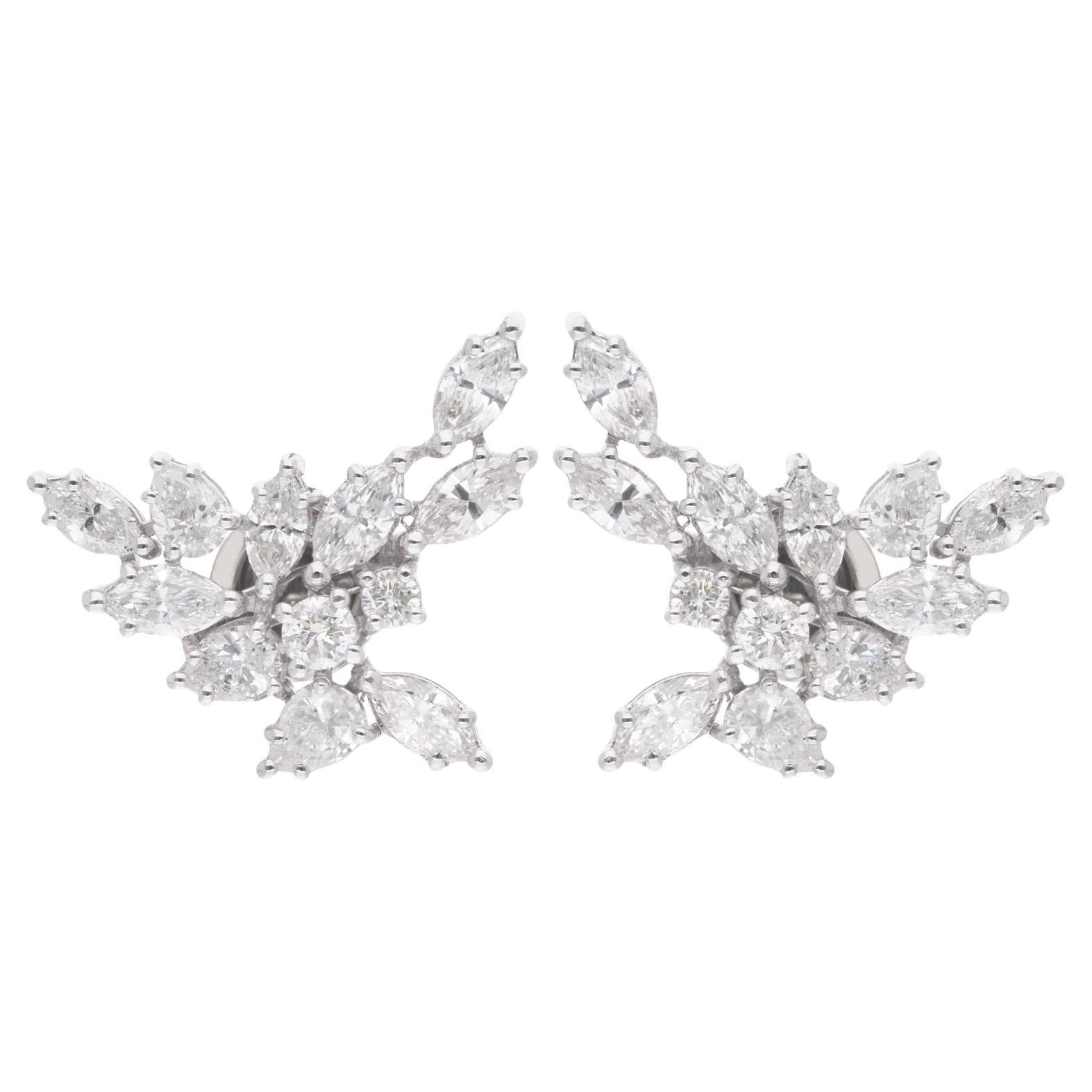 3,16 Karat SI/HI Marquise Birnenförmige runde Diamant-Ohrstecker 18 Karat Weißgold im Angebot