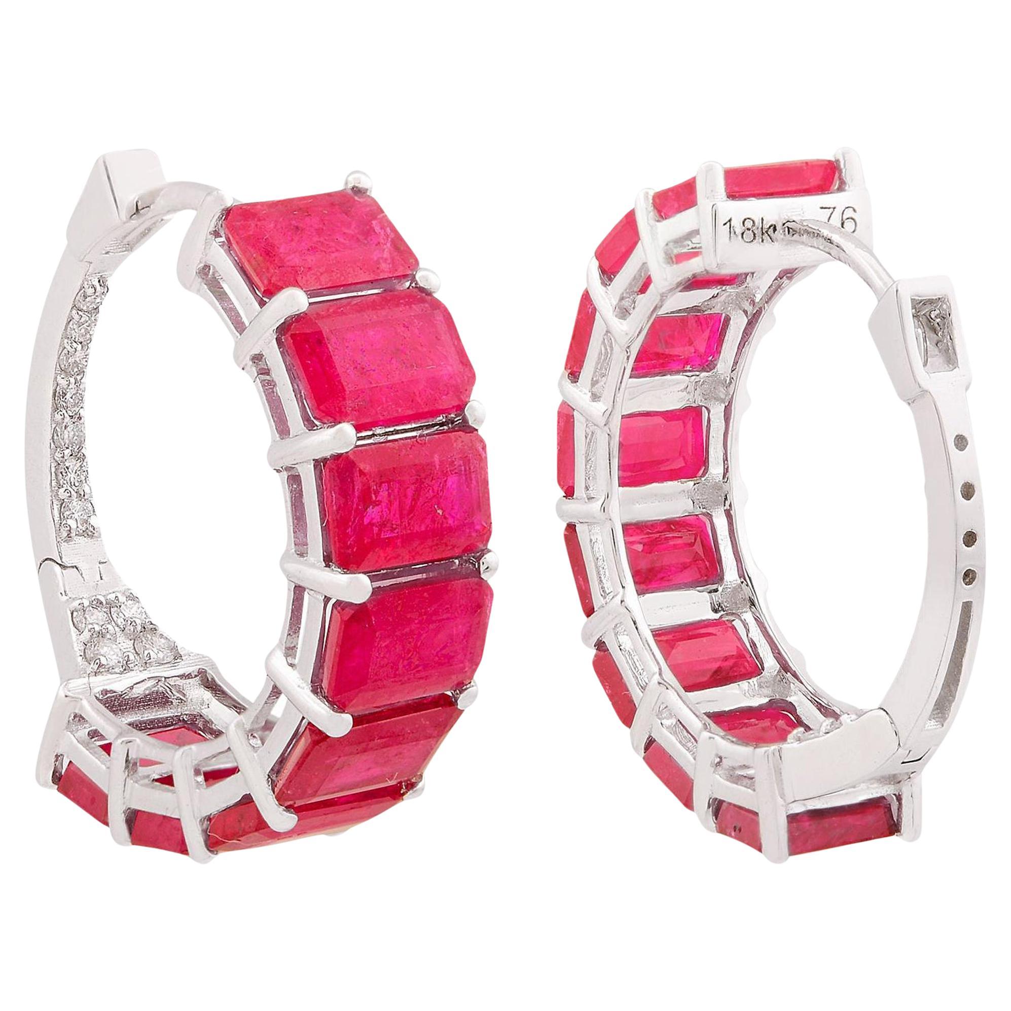 Echte 10,62 Karat Rubin Edelstein Reif-Ohrringe 0,21 Karat Diamant 18 Karat Weißgold