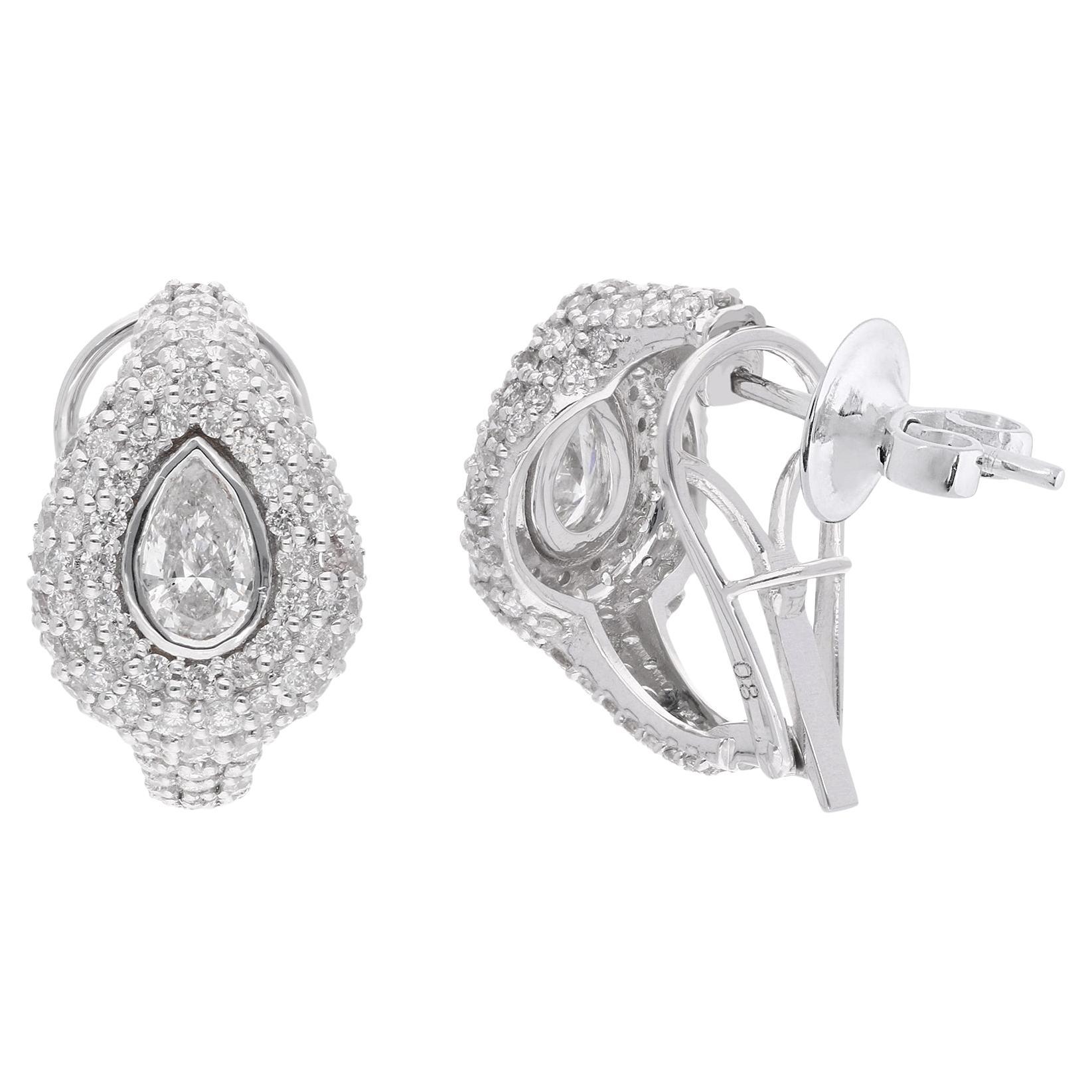 2,65 ct SI Claridad Color HI Diamante redondo pera Pendientes de oro blanco de 18 quilates