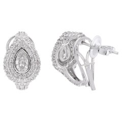 2,65 ct SI Claridad Color HI Diamante redondo pera Pendientes de oro blanco de 18 quilates