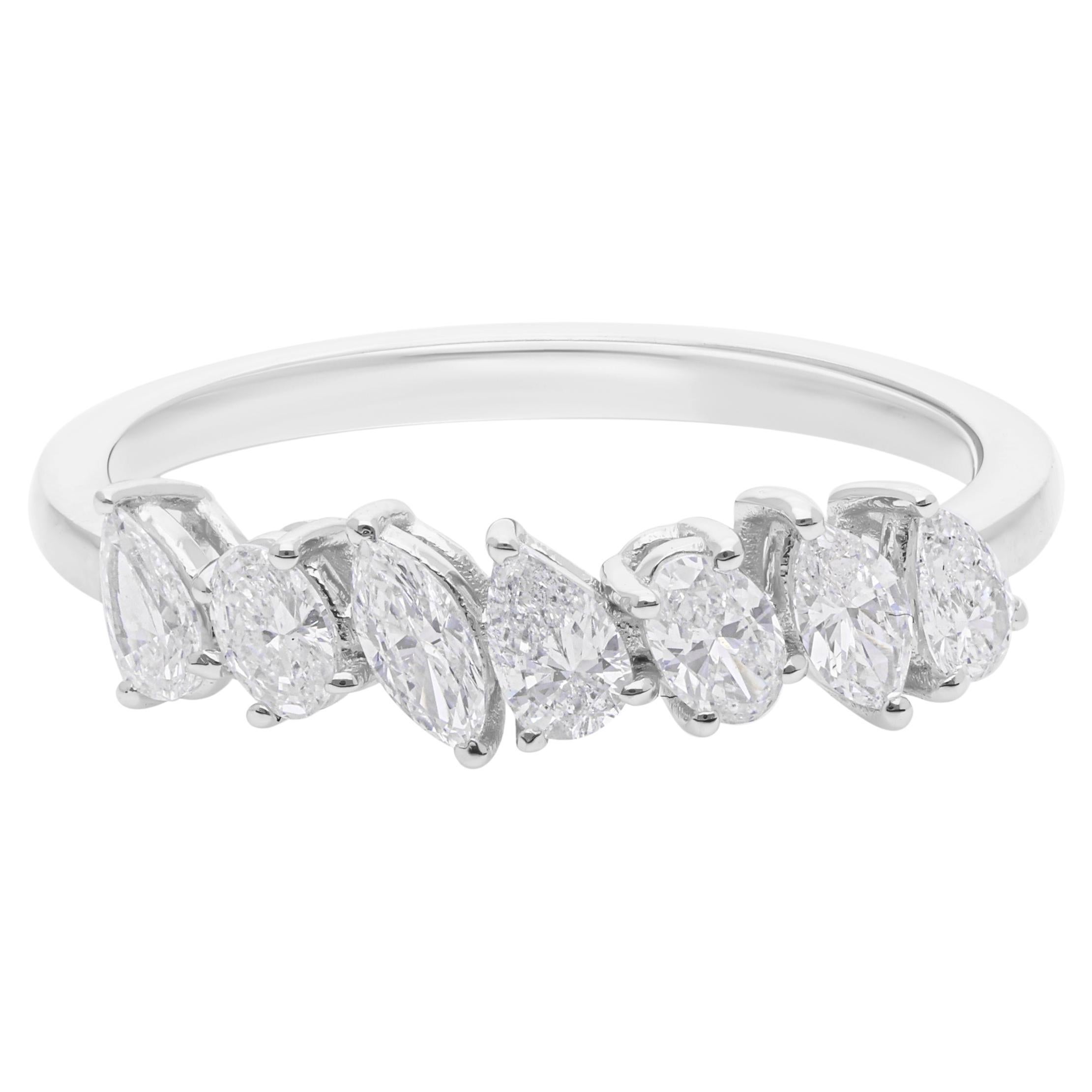 0.63 Carat SI Clarity HI Color Multi Diamond Ring 18 Karat White Gold Jewelry