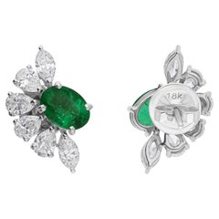1.47 Carat Zambian Emerald 1.63 Carat SI/H Diamond Earrings 18 Karat White Gold