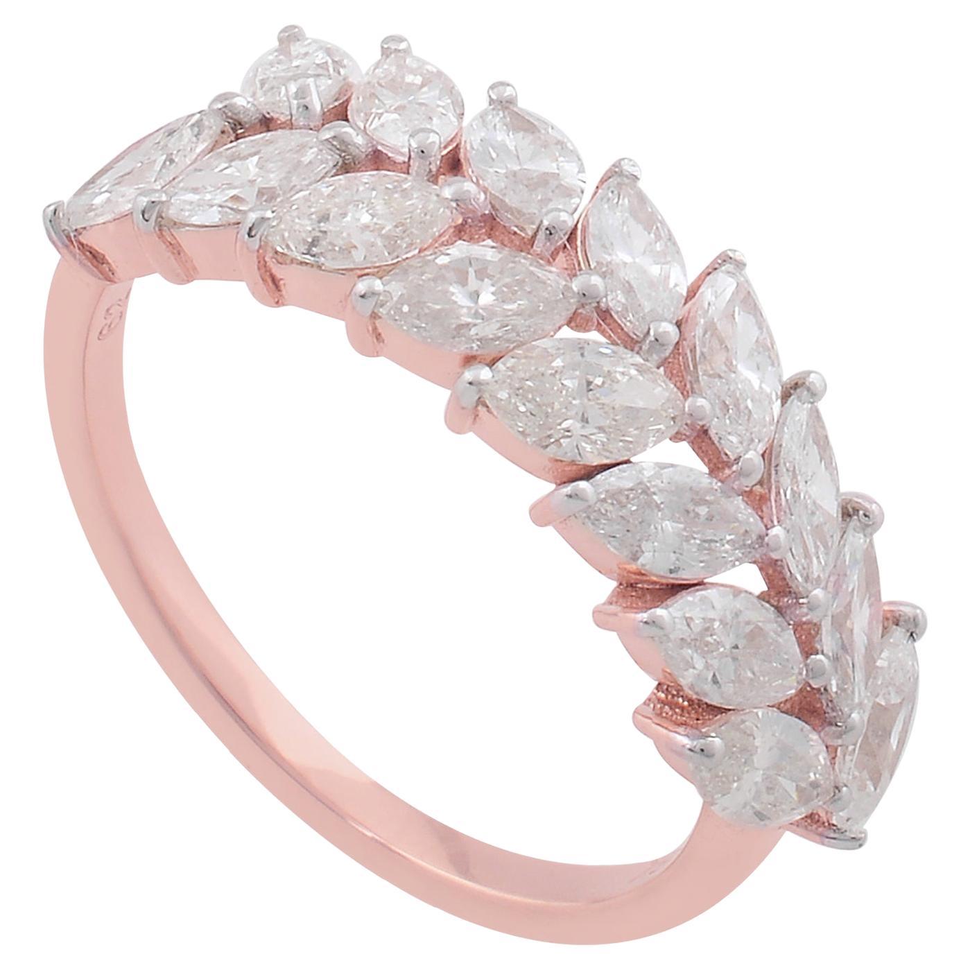 Bague de mariage en or rose massif 18 carats avec diamant marquise naturel de 1,80 carat SI/H en vente