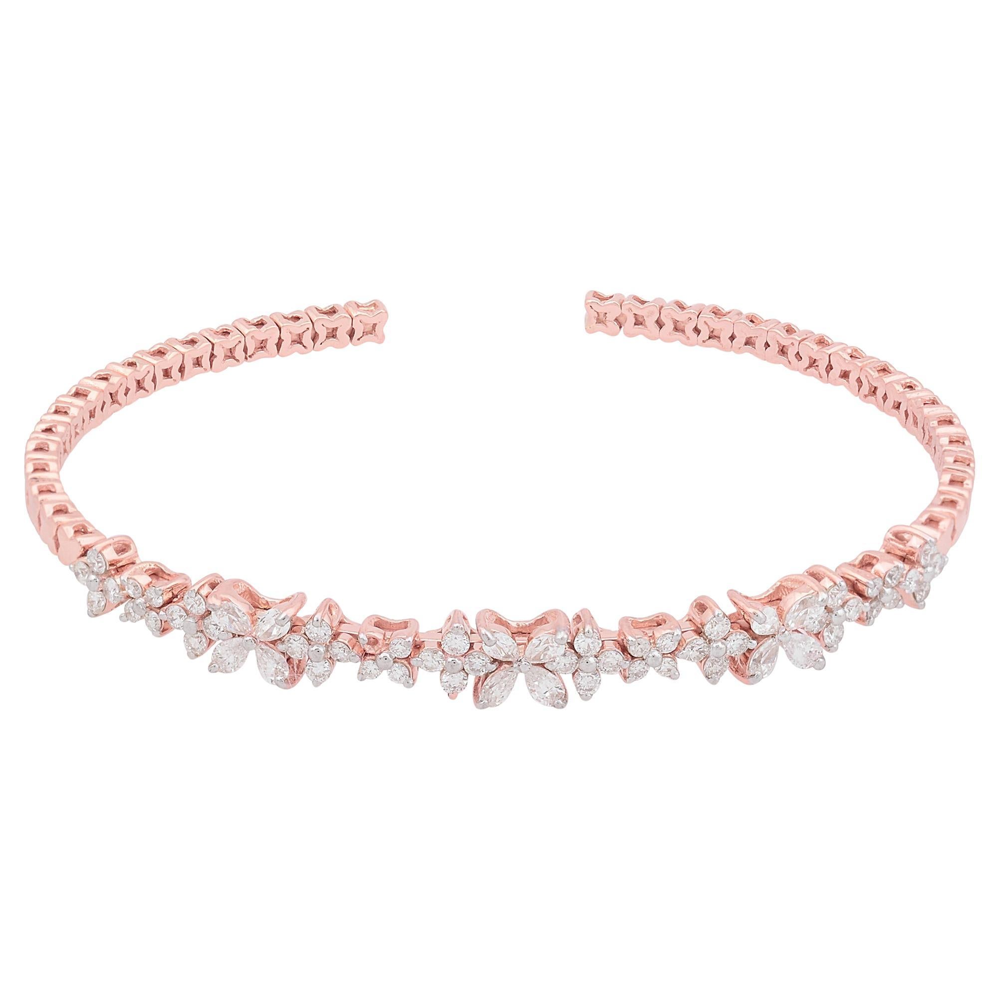 Pulsera brazalete con diamantes redondos y pera SI/HI de 0,96 quilates Oro rosa de 18 quilates