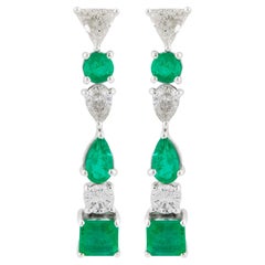 2.4 Carat Emerald Dangle Earrings 1.35 Carat Trillion Diamond 18 Kara White Gold