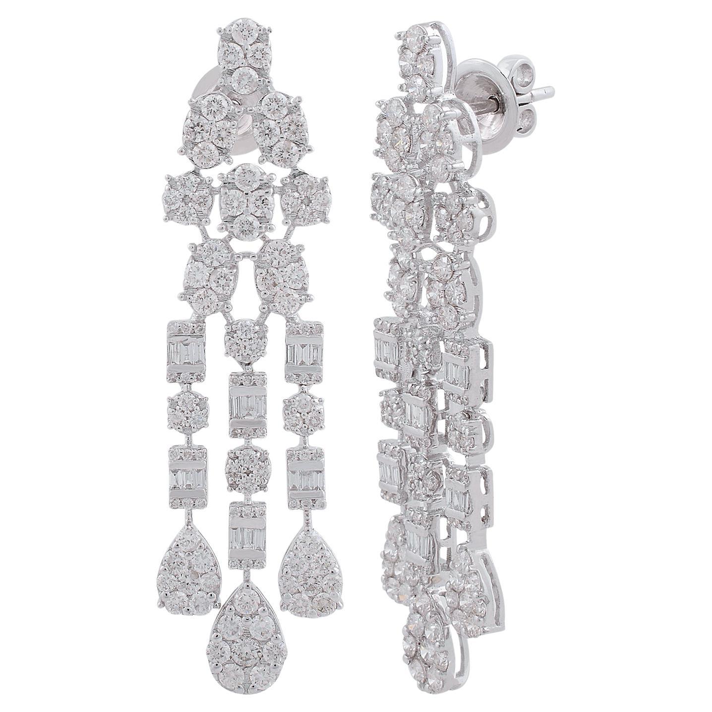 3.75 Carat SI Clarity HI Color Diamond Chandelier Earrings 18 Karat White Gold