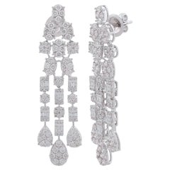 3.75 Carat SI Clarity HI Color Diamond Chandelier Earrings 18 Karat White Gold