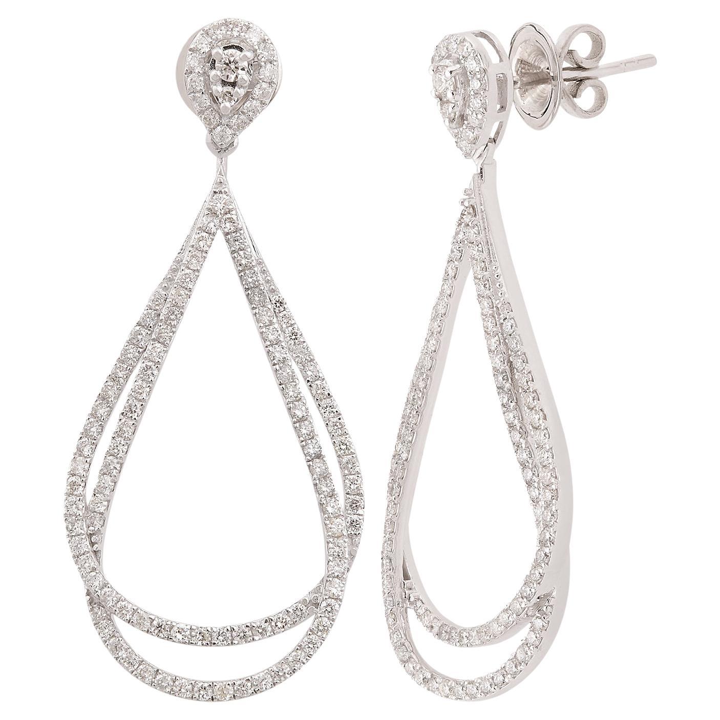 1.75 Carat SI Clarity HI Color Diamond Fine Dangle Drop Earrings 14k White Gold