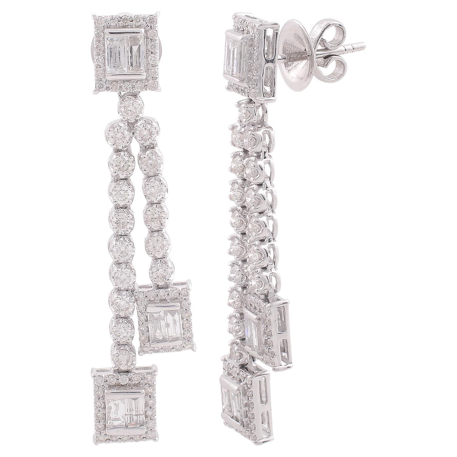2.70 Carat SI/HI Baguette Diamond Dangle Earrings 18 Karat White Gold Jewelry